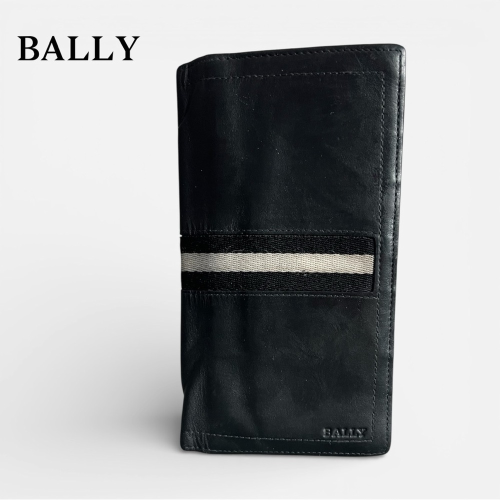 Bally Continental Black Leather Wallet With Stripe